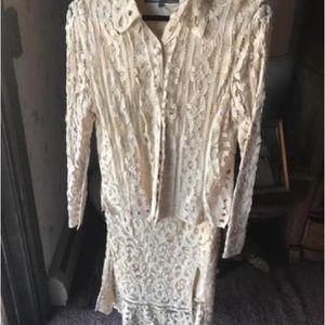 Double D white lace top & bottom.